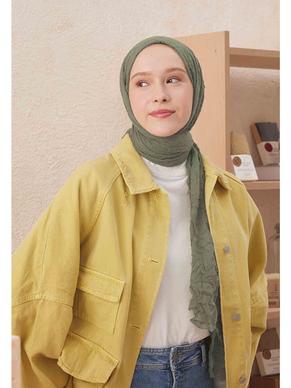 Yeşil Vual Crash Şal Çağla-3