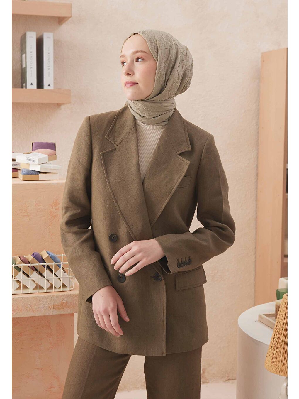 Vual Crash Şal Naturel Bej-1