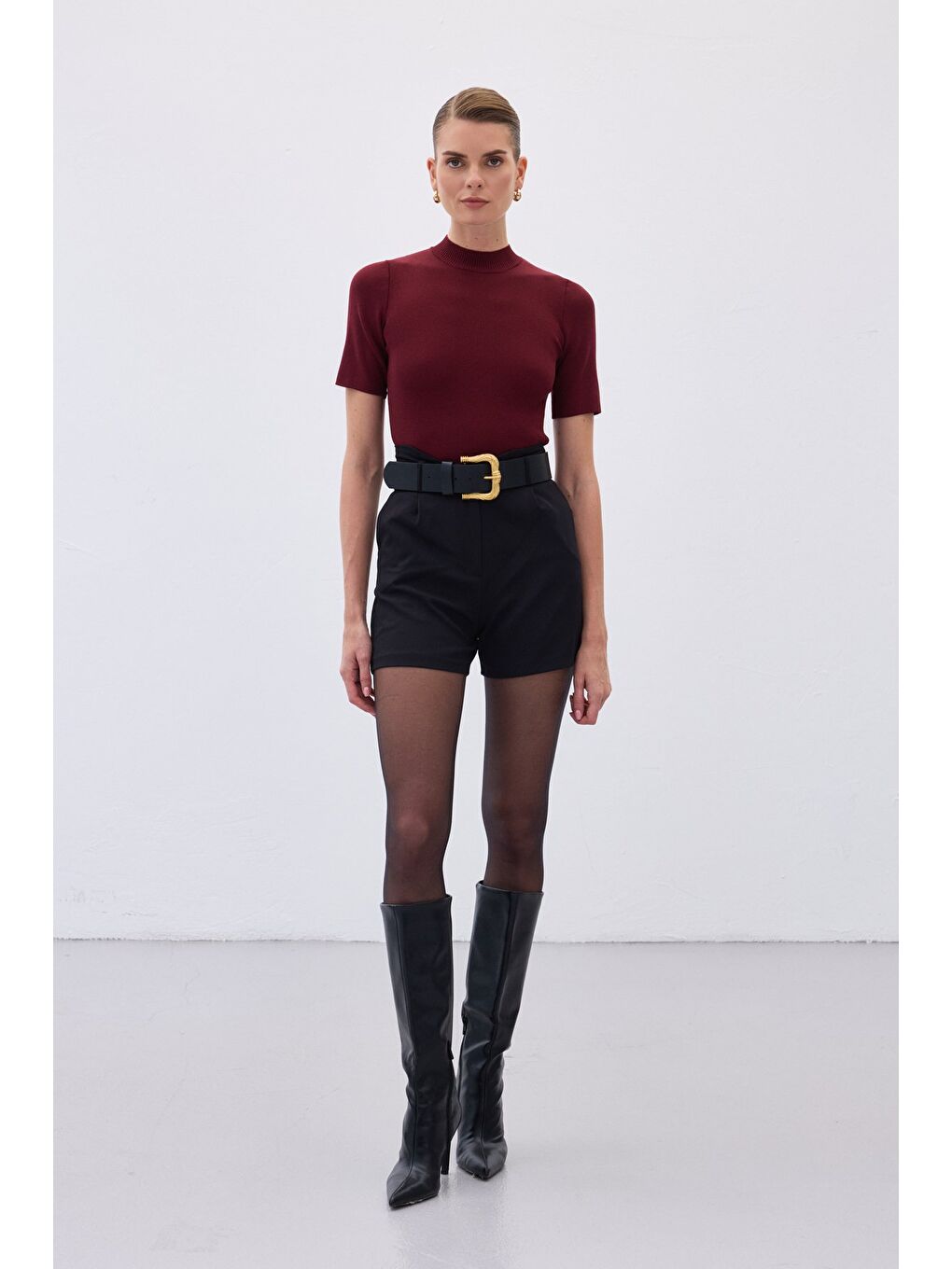 Yarım Balıkçı Triko - Bordo-1