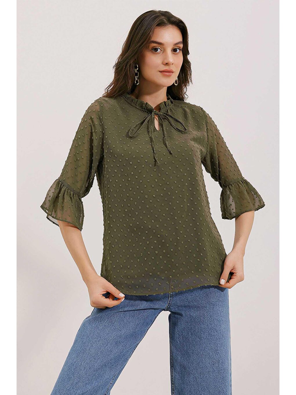 0415 Şifon Bluz - Haki