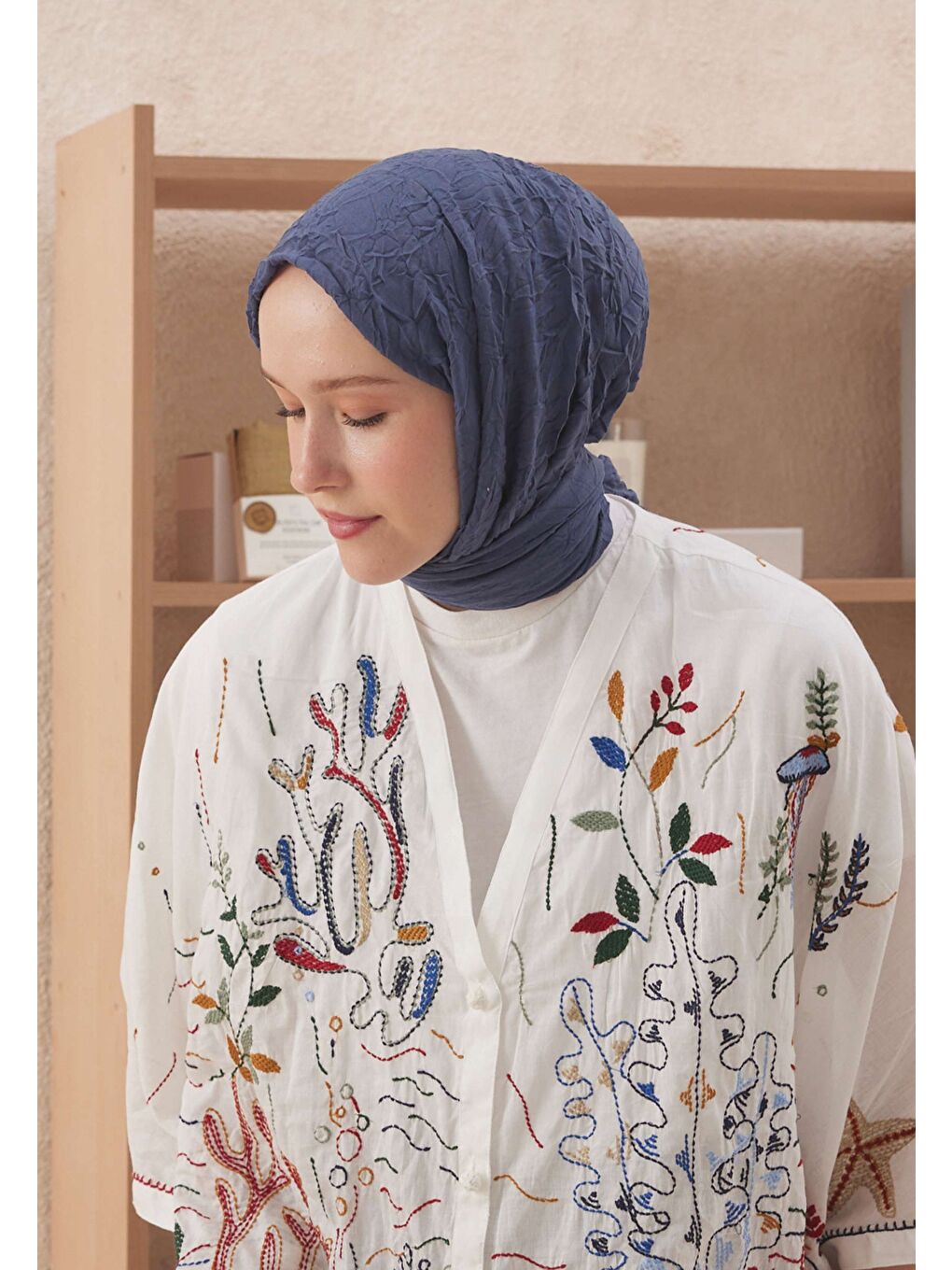 Vual Crash Şal Mavi-Gri-4