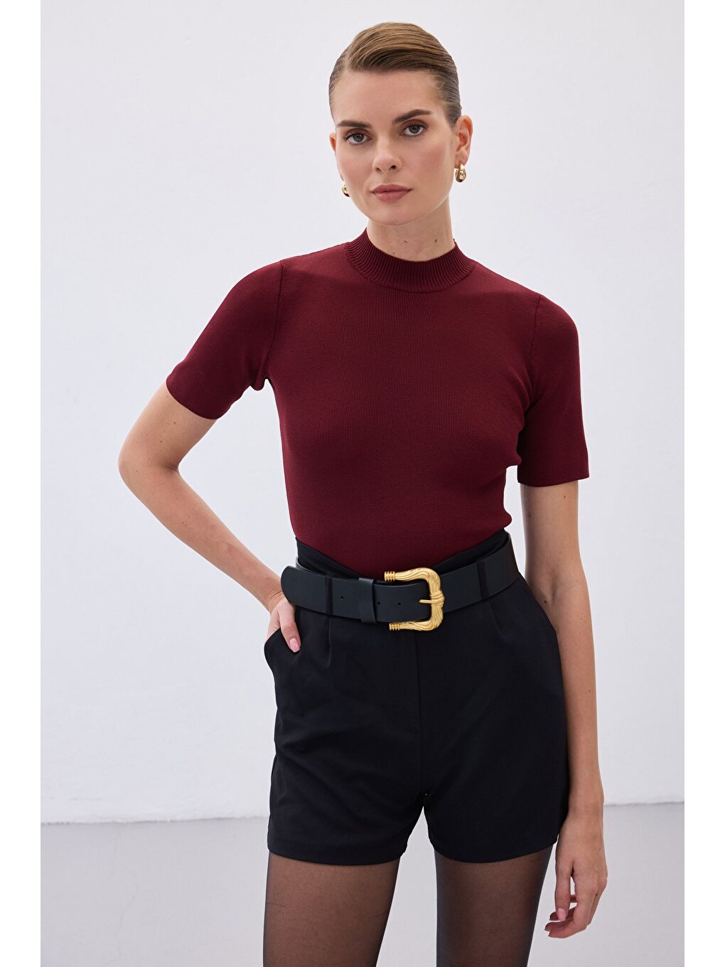 Yarım Balıkçı Triko - Bordo-3