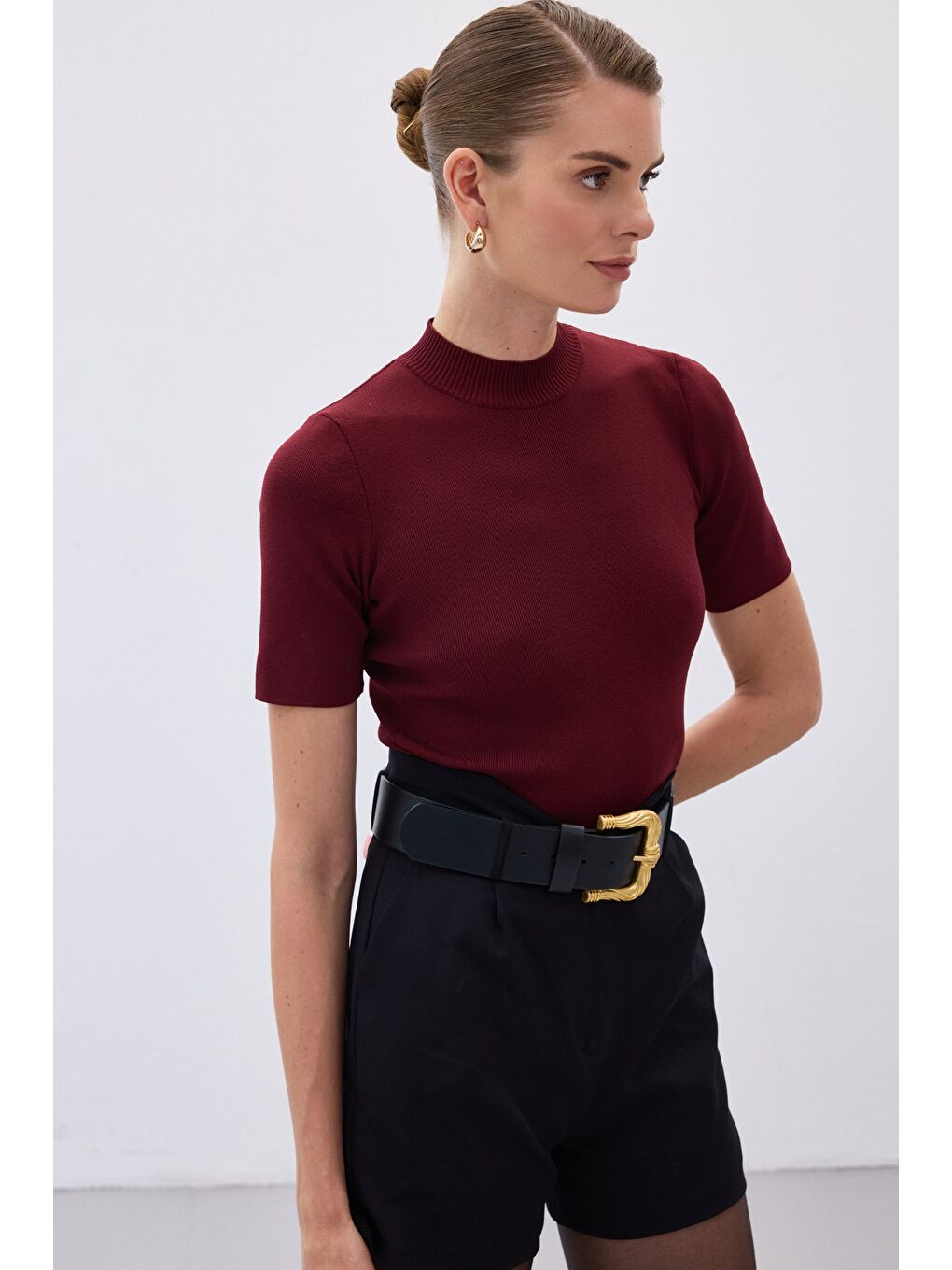 Yarım Balıkçı Triko - Bordo-4
