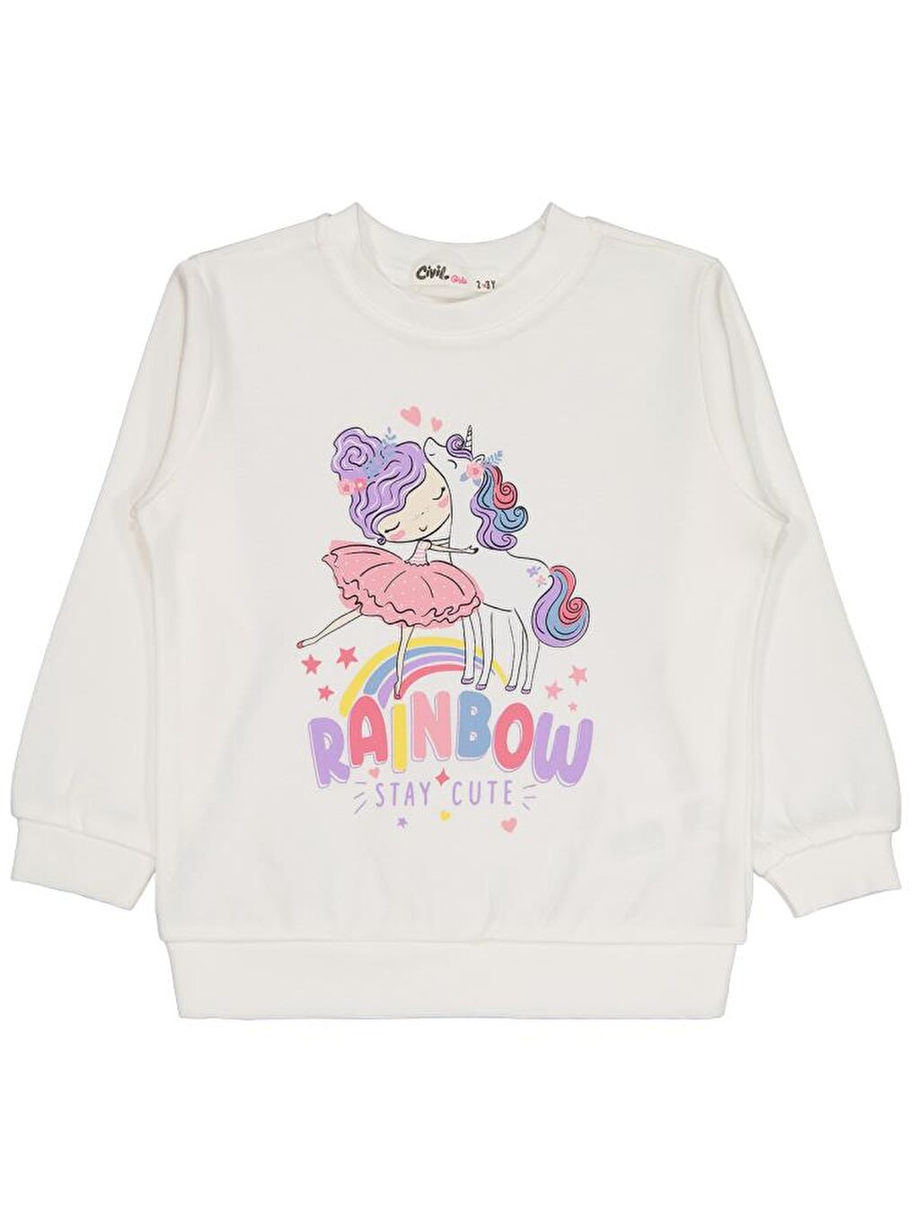 Girls Rainbow Baskılı 2-5 Yaş Sweatshirt - Ekru 5-6 Yaş