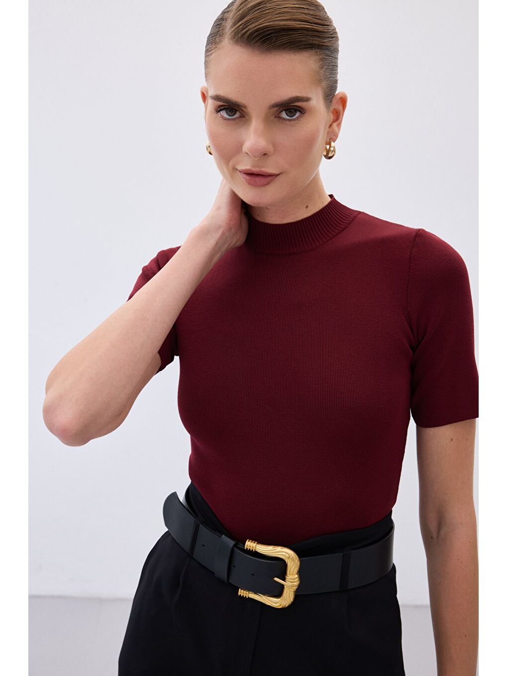 Yarım Balıkçı Triko - Bordo-5