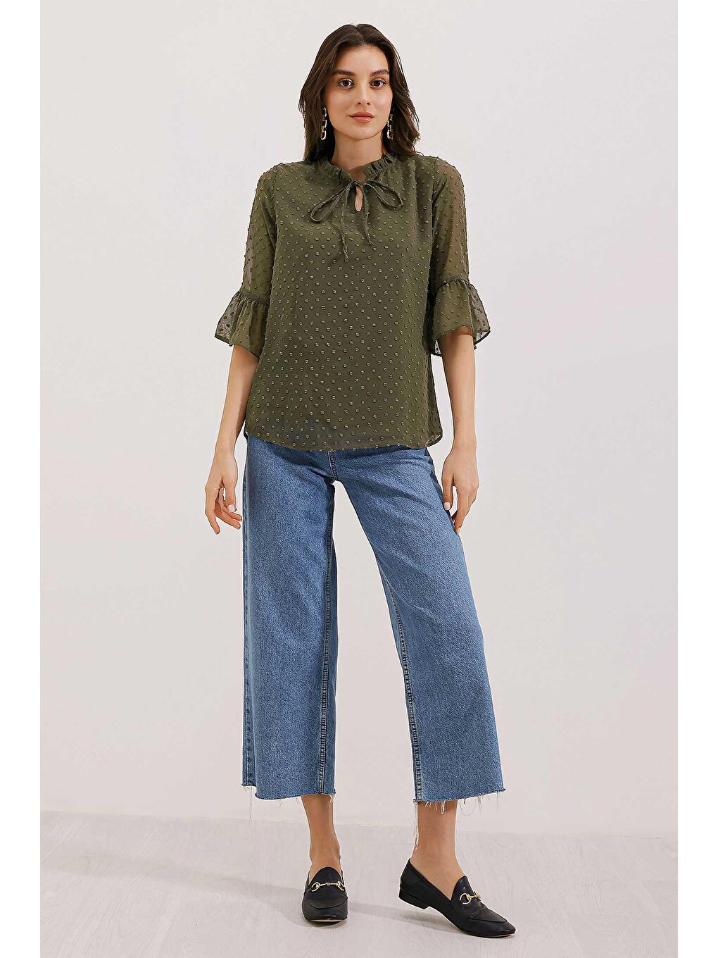 0415 Şifon Bluz - Haki-1