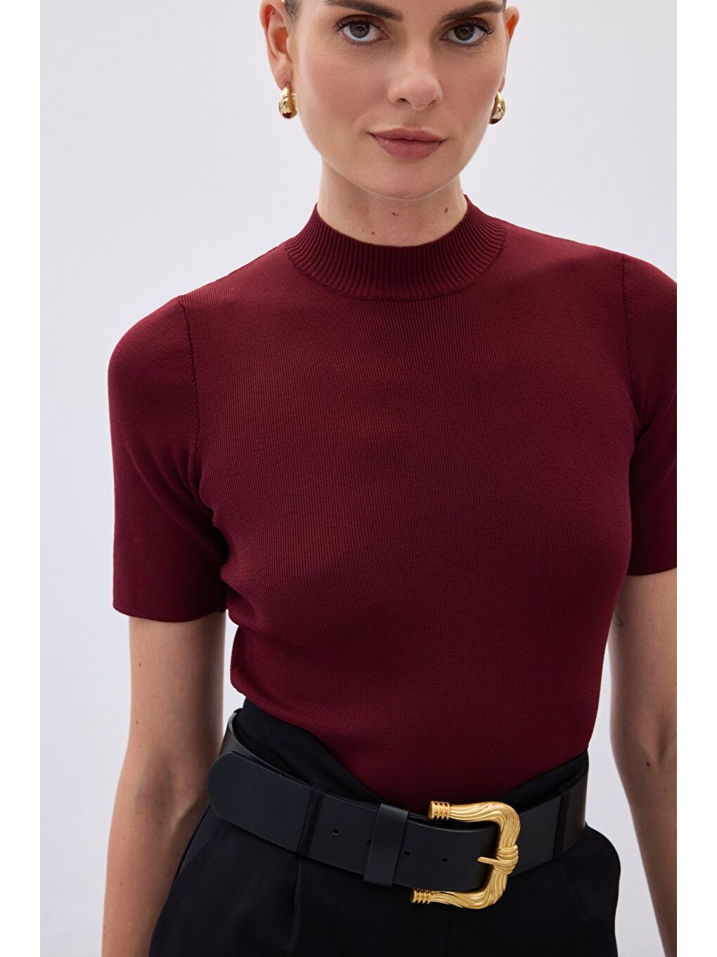 Yarım Balıkçı Triko - Bordo-6