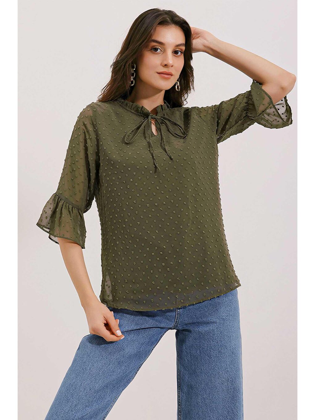 0415 Şifon Bluz - Haki-2