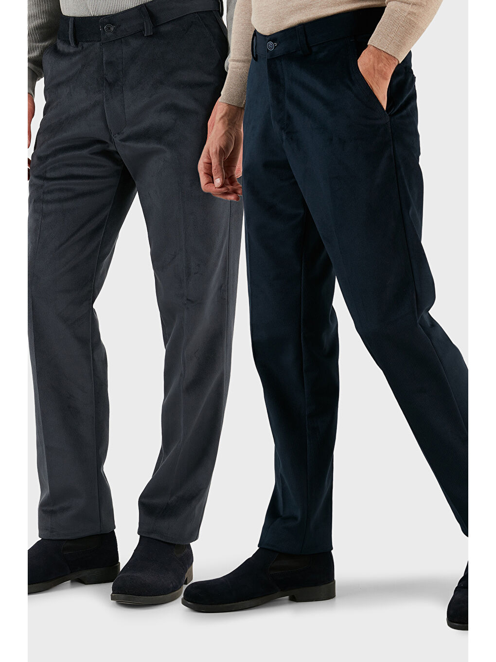 Antrasit Normal Bel Regular Fit Düz Paça 2'li Paket Kadife Pantolon 645MERLINS2