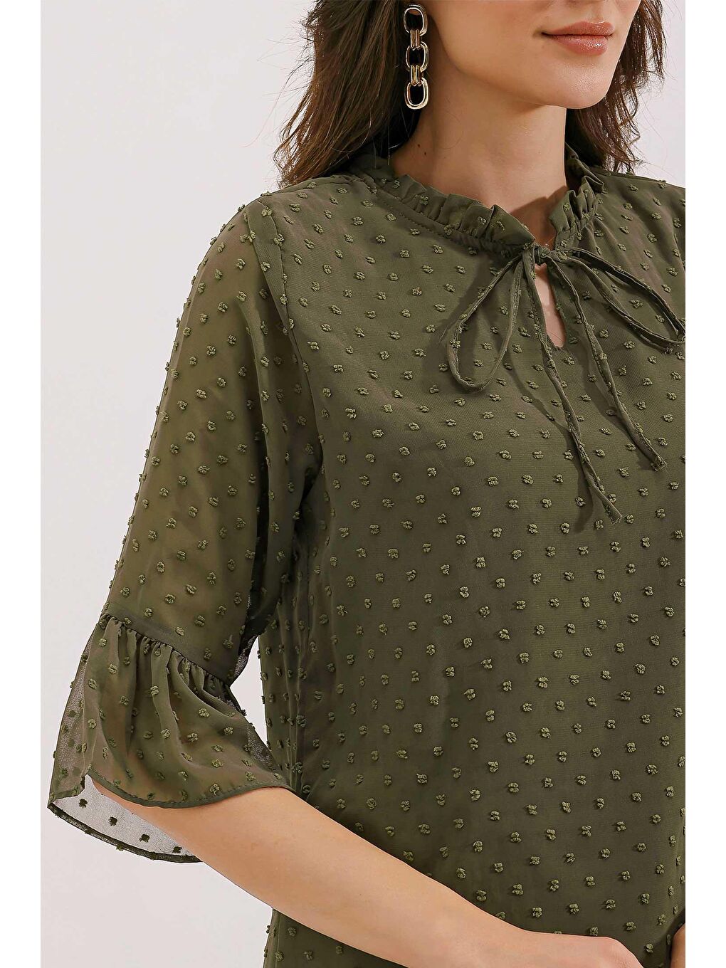 0415 Şifon Bluz - Haki-3