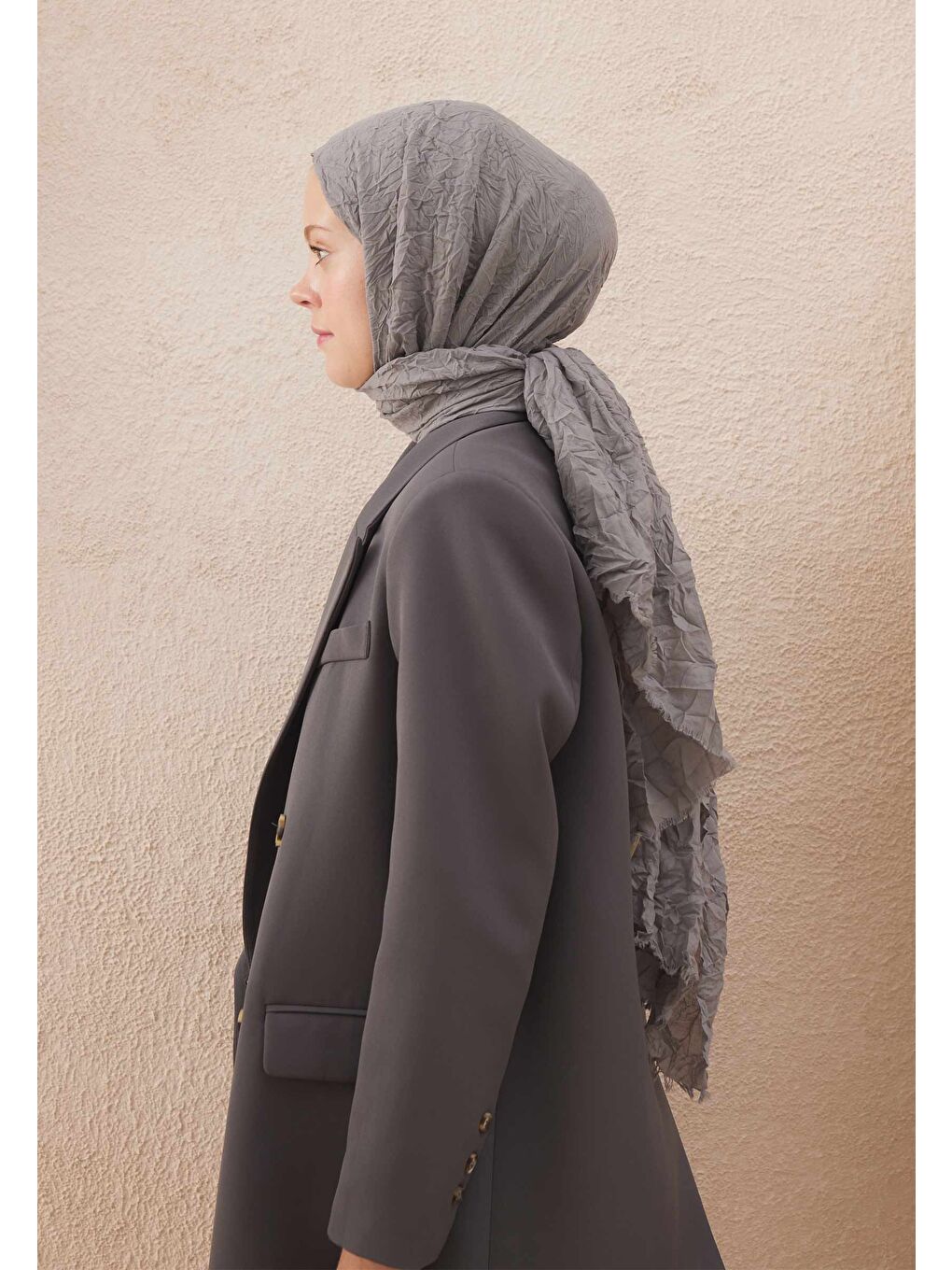 Gri Vual Crash Şal Füme-3