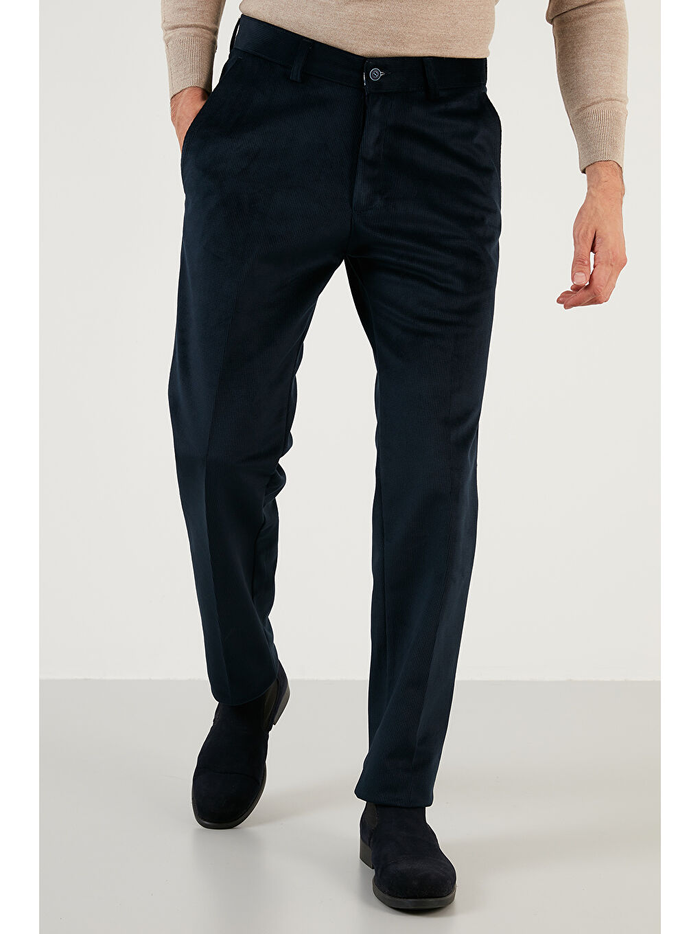 Antrasit Normal Bel Regular Fit Düz Paça 2'li Paket Kadife Pantolon 645MERLINS2-2