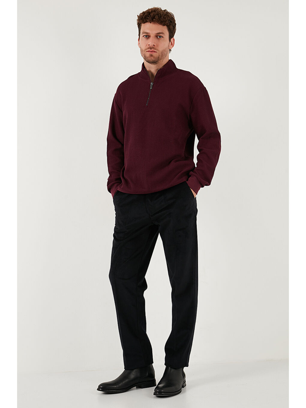 Lacivert Normal Bel Regular Fit Düz Paça 2'li Paket Kadife Pantolon 645MERLINS2-3