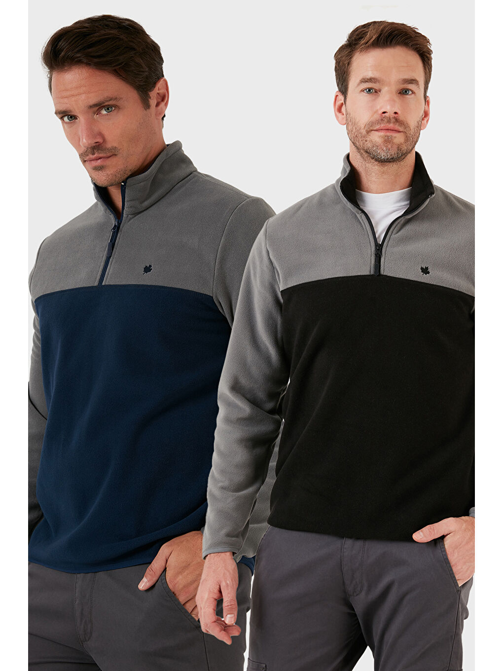 Gri Regular Fit Anti-Pilling Tüylenme Yapmayan Dik Yaka Şardonlu 2'li Paket Polar 5906016S2