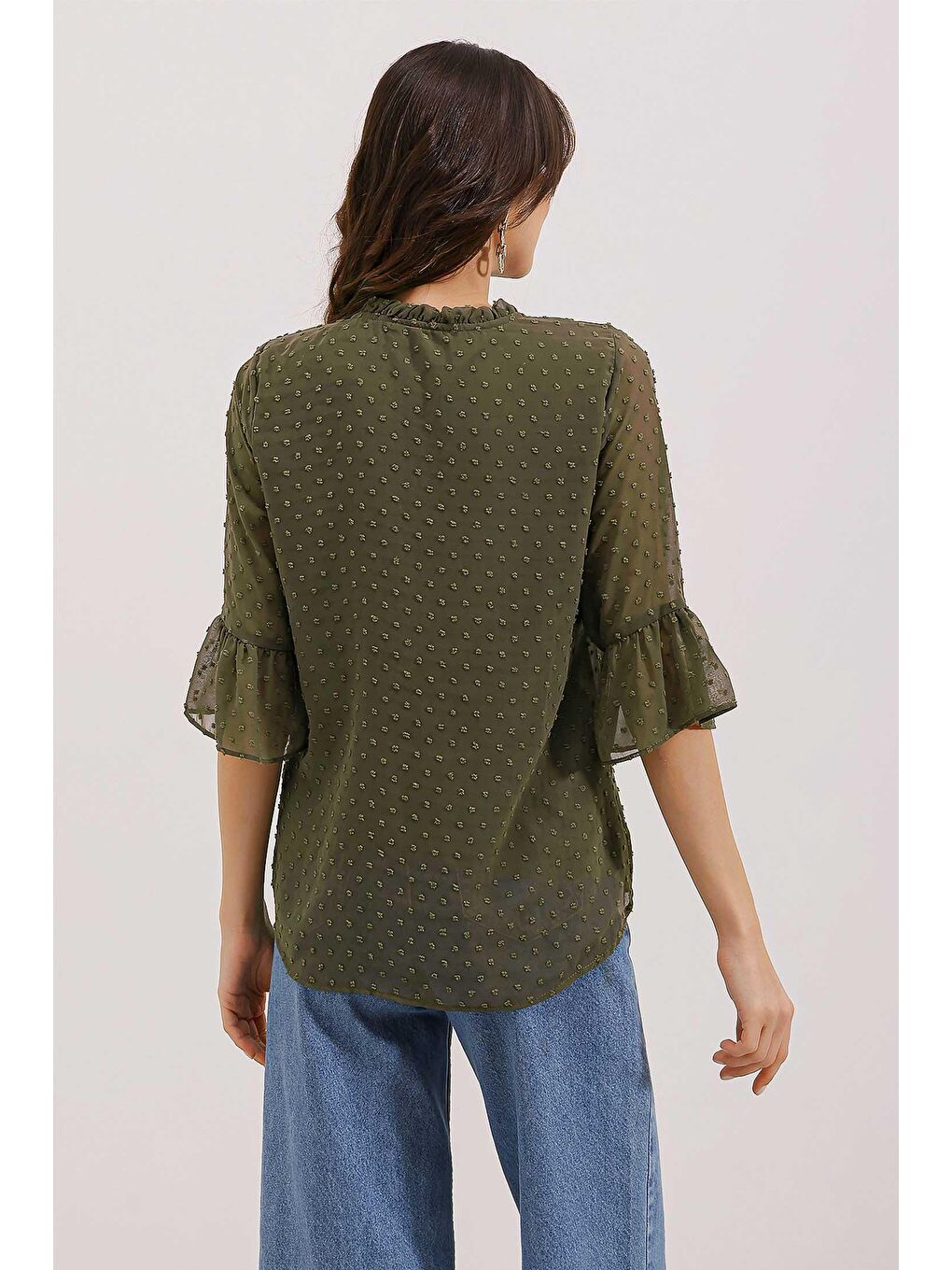 0415 Şifon Bluz - Haki-4