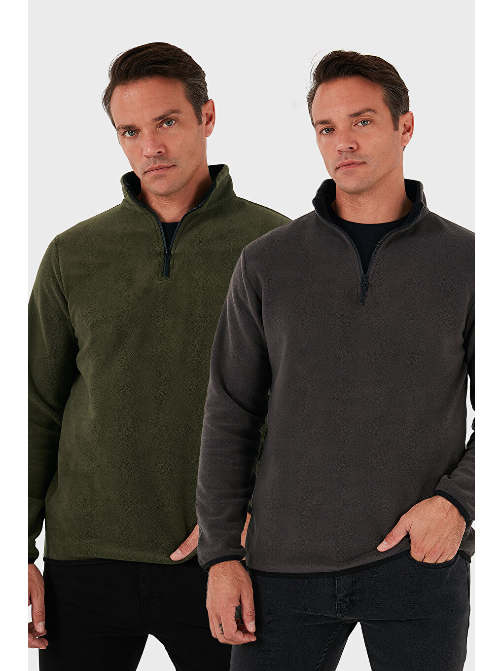 Yeşil Slim Fit Yarım Fermuarlı Dik Yaka 2'li Paket Polar 5906003S2