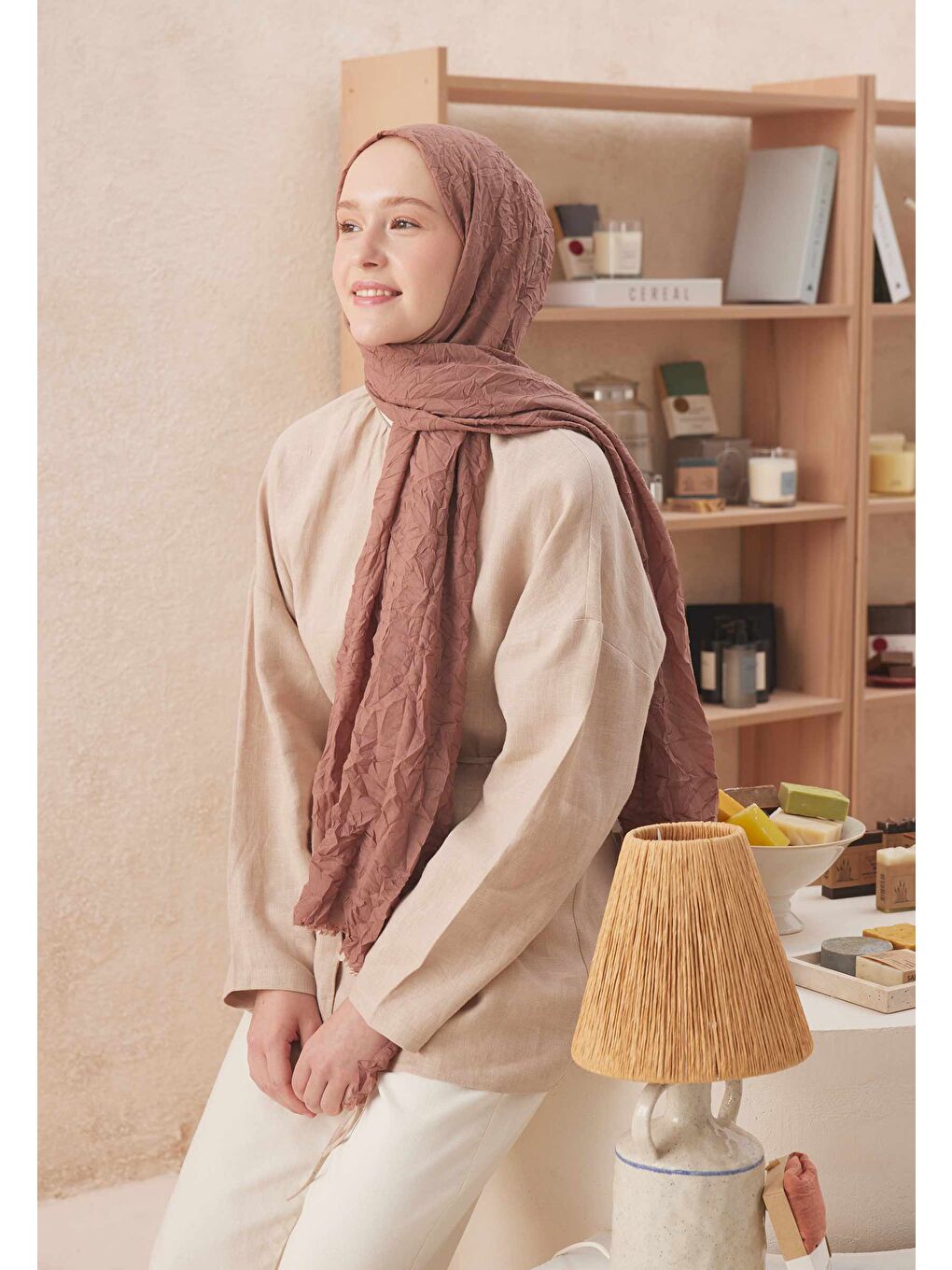 Pembe Vual Crash Şal Gül Kurusu-1