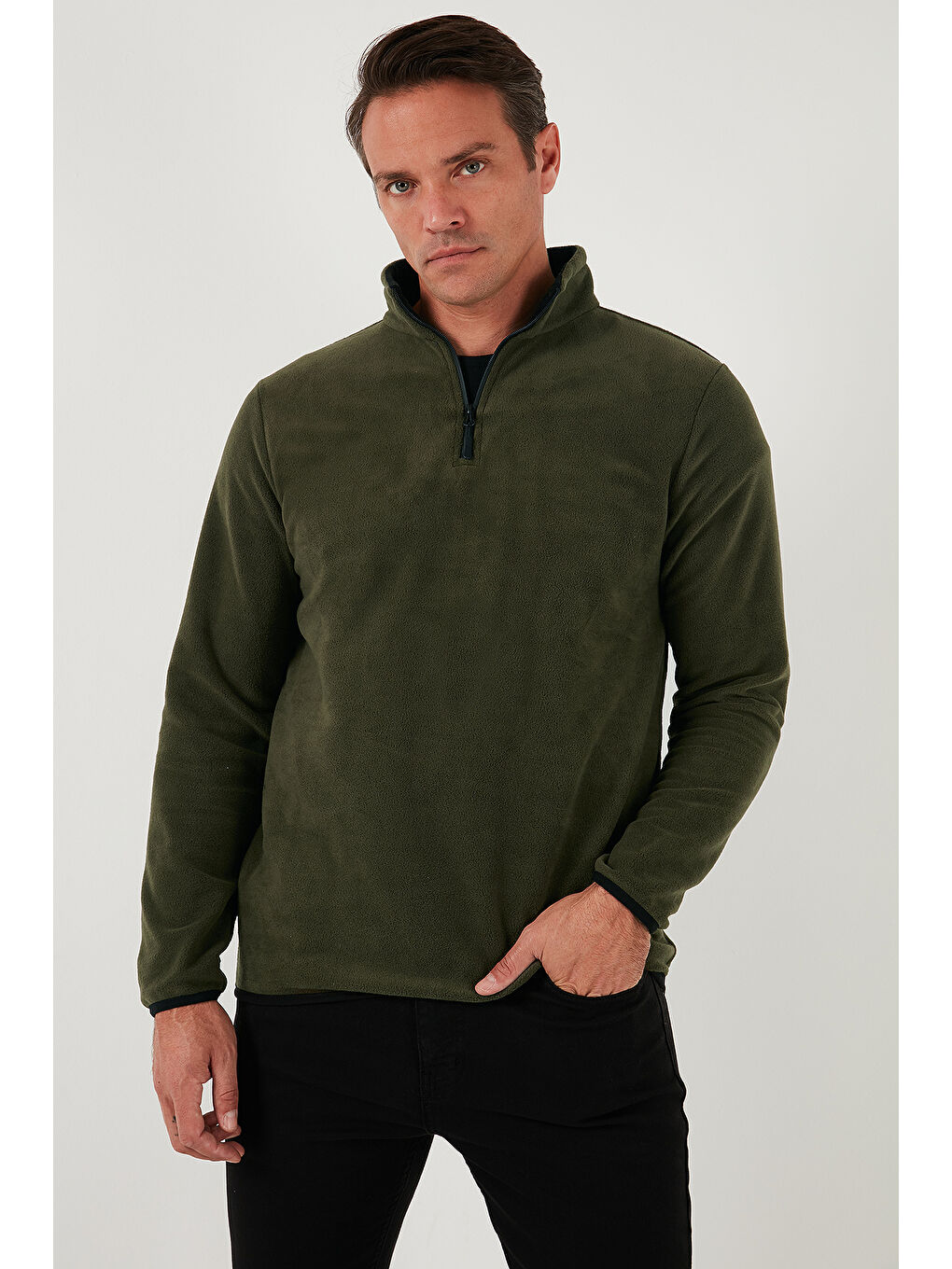 Yeşil Slim Fit Yarım Fermuarlı Dik Yaka 2'li Paket Polar 5906003S2-2