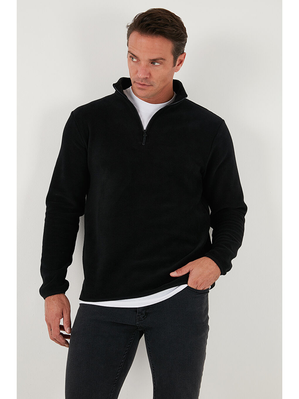 Gri Slim Fit Yarım Fermuarlı Dik Yaka 2'li Paket Polar 5906003S2-1