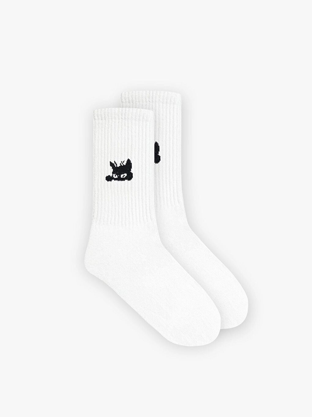 ablukaonline Beyaz Erkek Unisex Kedi Desenli Uzun Kolej Tenis Çorap Beyaz