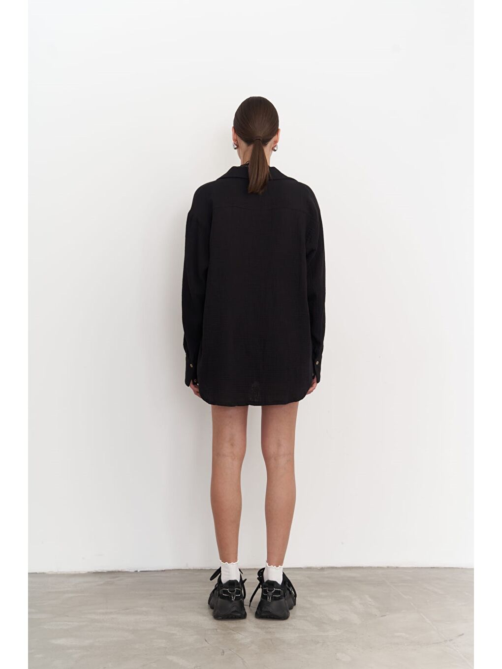 Lorissa Siyah Müslin Şortlu Takım-3