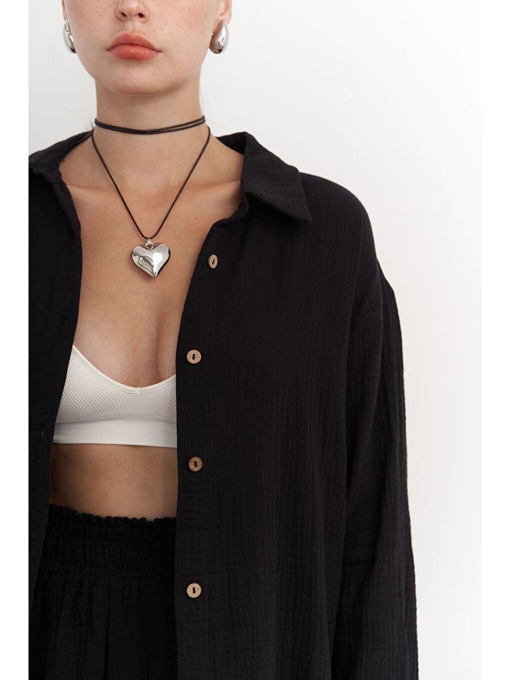 Lorissa Siyah Müslin Şortlu Takım-4