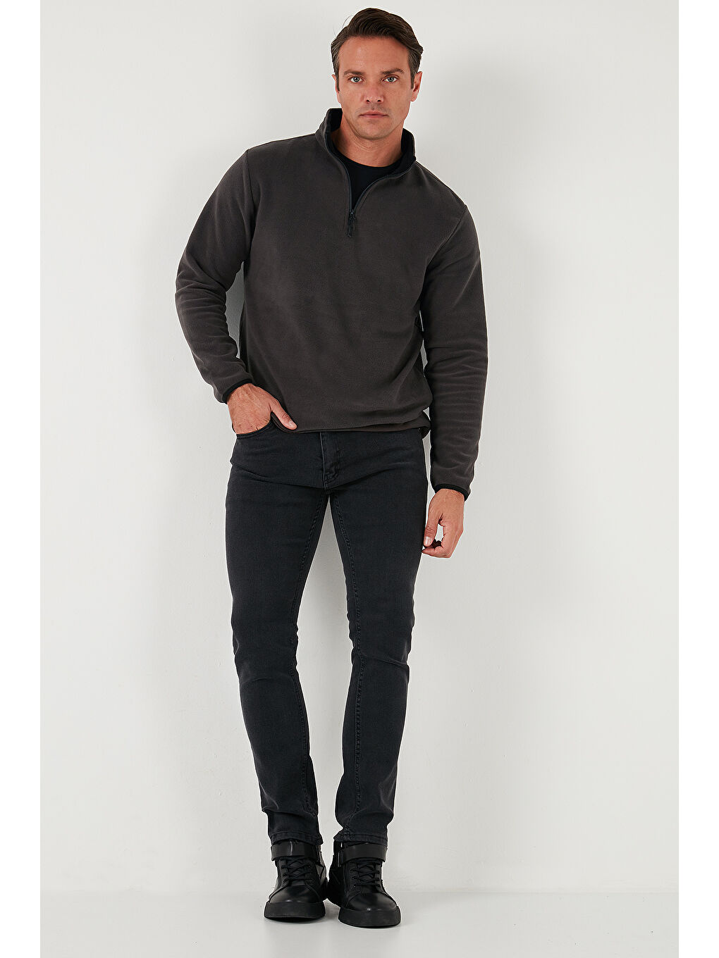 Lacivert Slim Fit Yarım Fermuarlı Dik Yaka 2'li Paket Polar 5906003S2-3