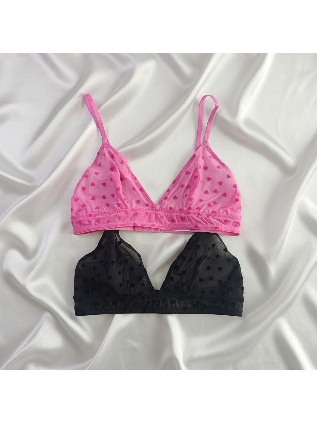 Fuşya Kadın Tül Transparan Kalp Figürlü Balensiz 2'li Paket Bralet Sütyen Bb2179