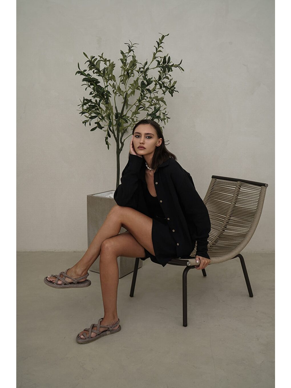 Lorissa Siyah Müslin Şortlu Takım-6