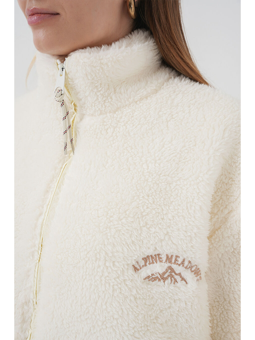 5212 Kadın Oversize Pelüş Ceket Mont   Ekru-5