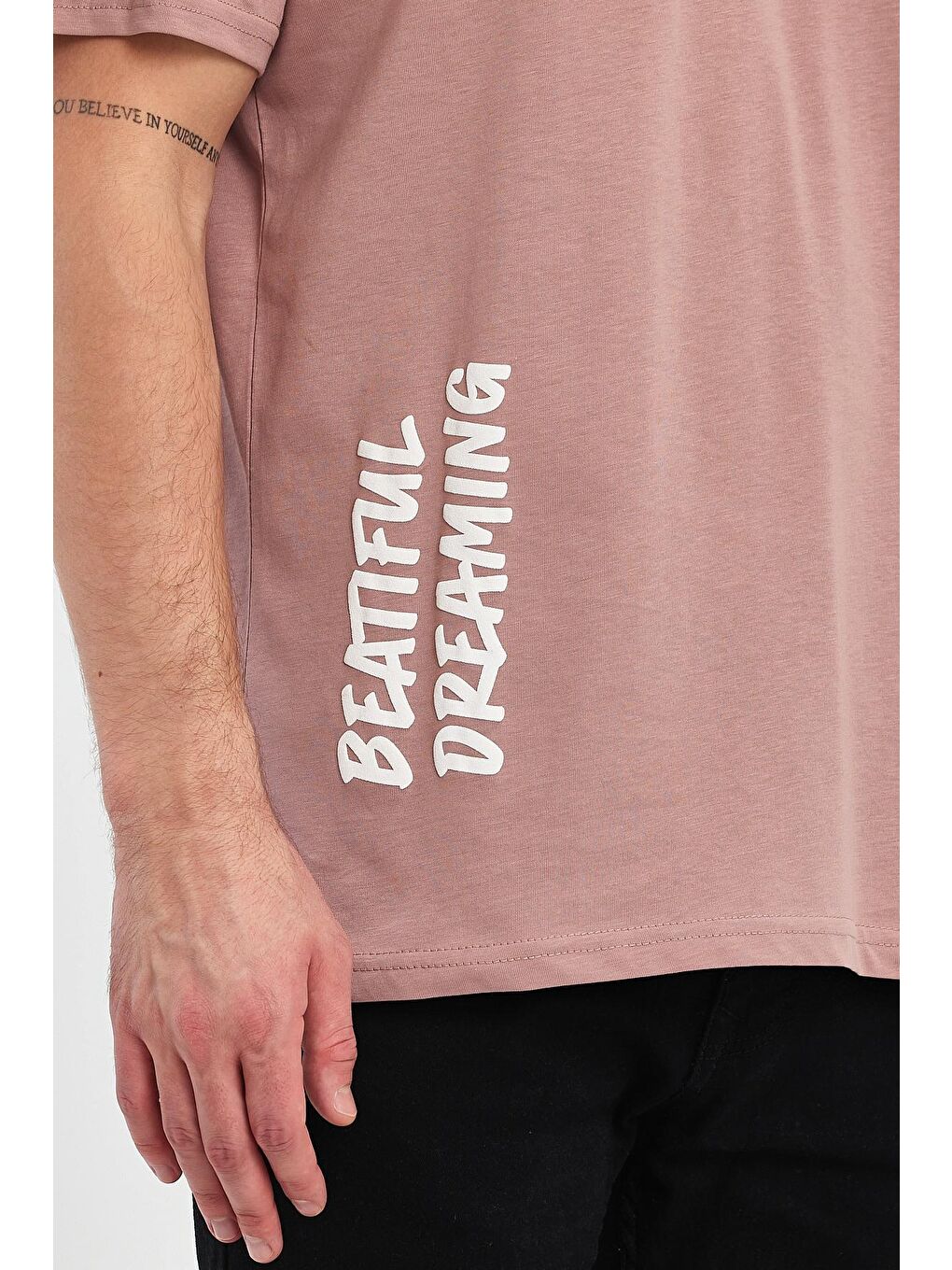 Pembe Arkası Baskılı Bisiklet Yaka Erkek Tişört 2750-2