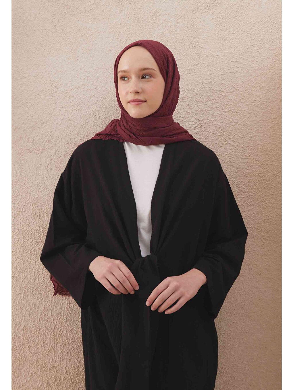 Kırmızı Vual Crash Şal Vişne-3