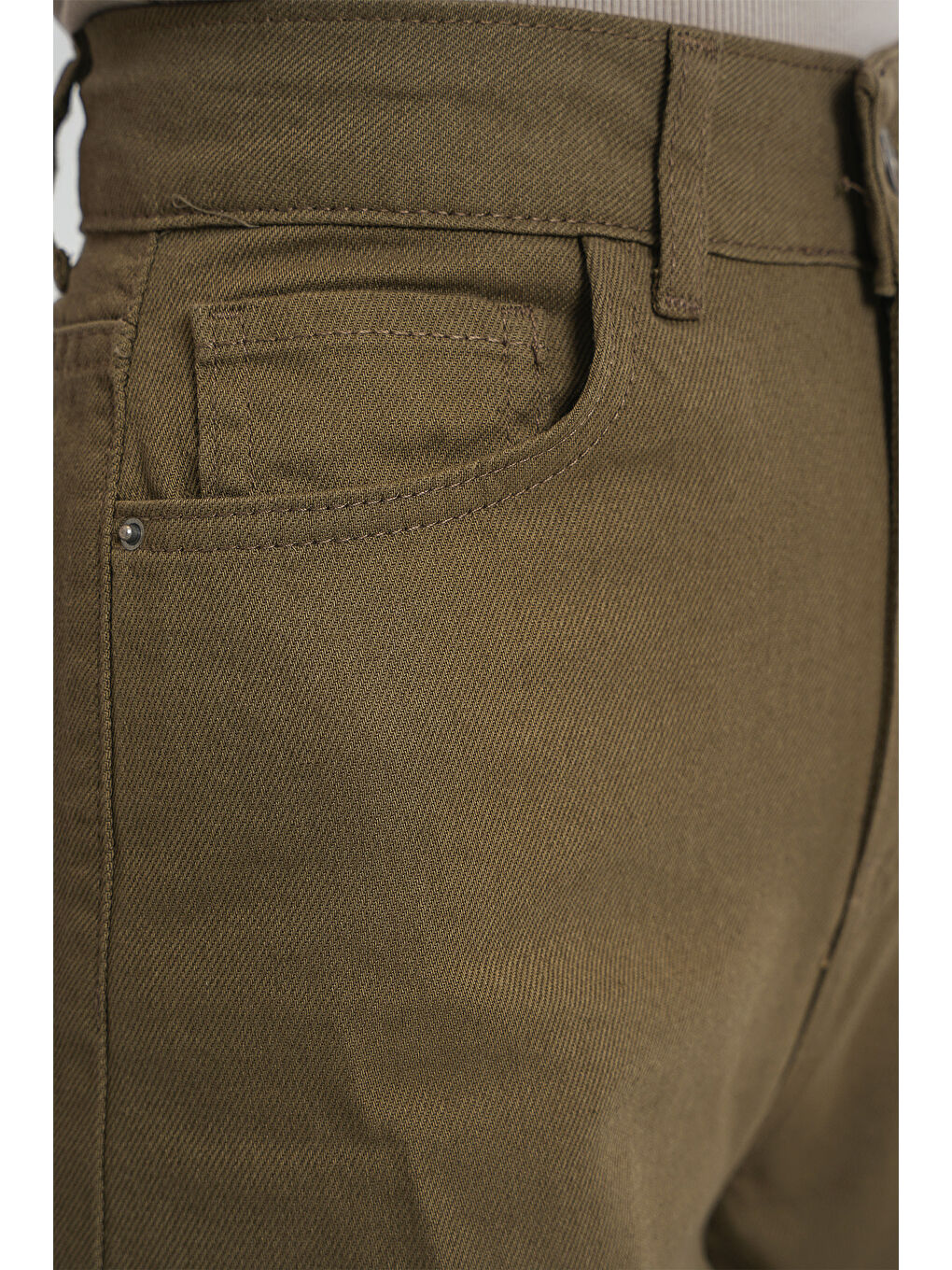 Haki Kadın Bol Paça Yüksek Bel Palazzo Pantolon-4