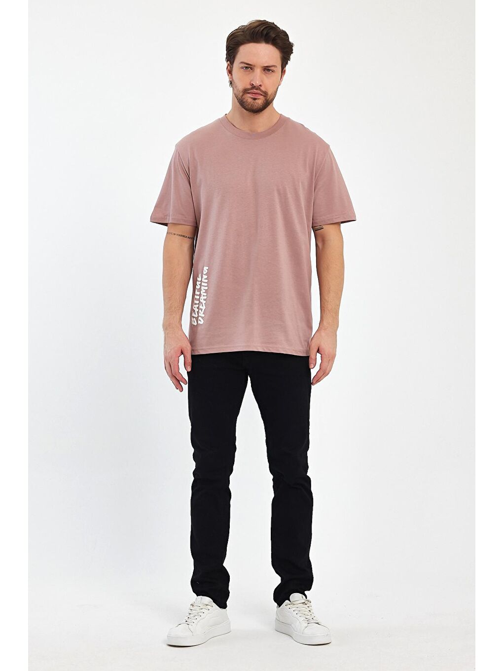 Pembe Arkası Baskılı Bisiklet Yaka Erkek Tişört 2750-4