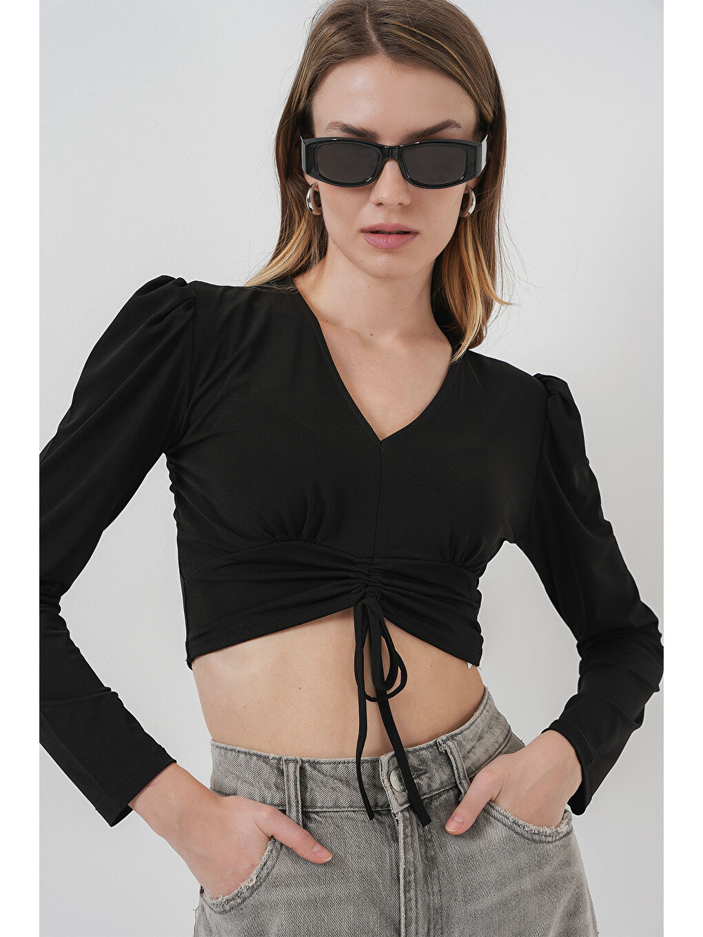 936 Sandy Crop Bluz - Siyah