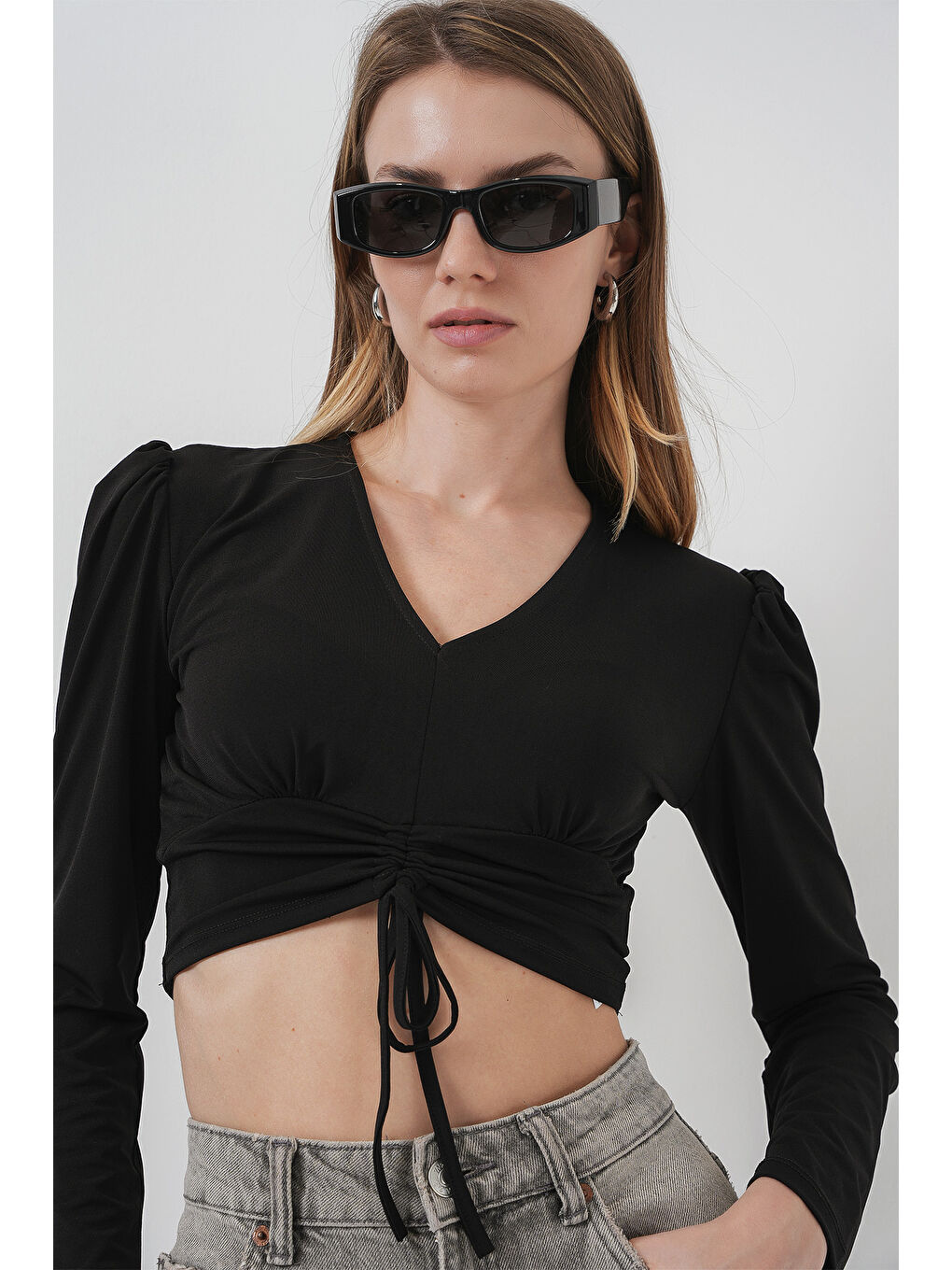 936 Sandy Crop Bluz - Siyah-2