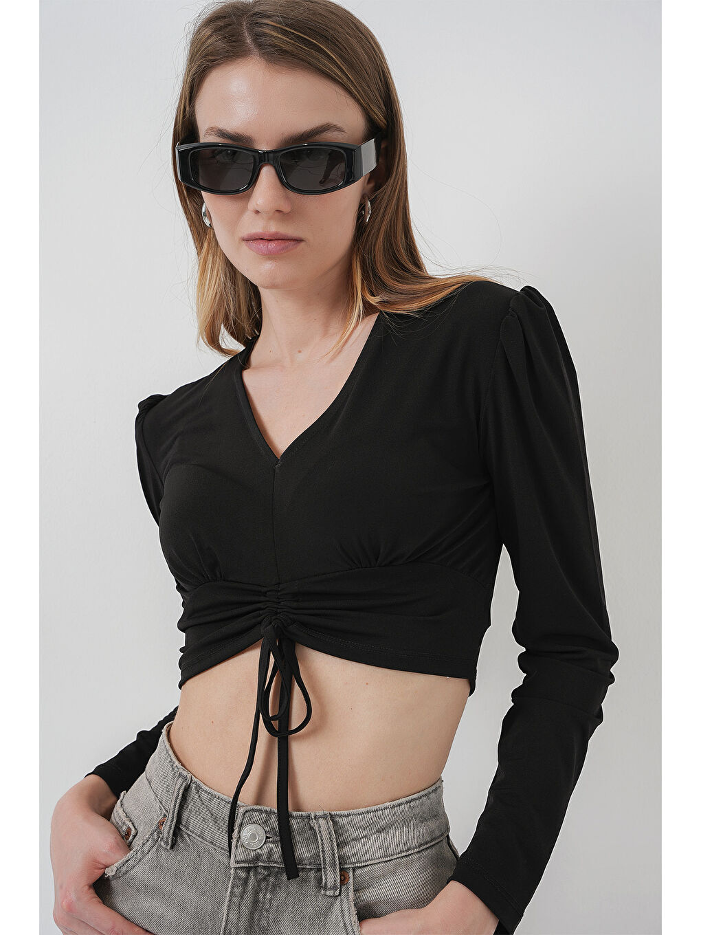 936 Sandy Crop Bluz - Siyah-3