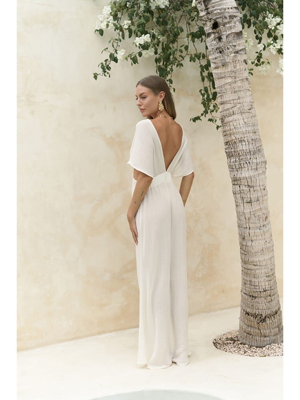 Fremen Ön Çapraz Detaylı Ekru Elbise-2