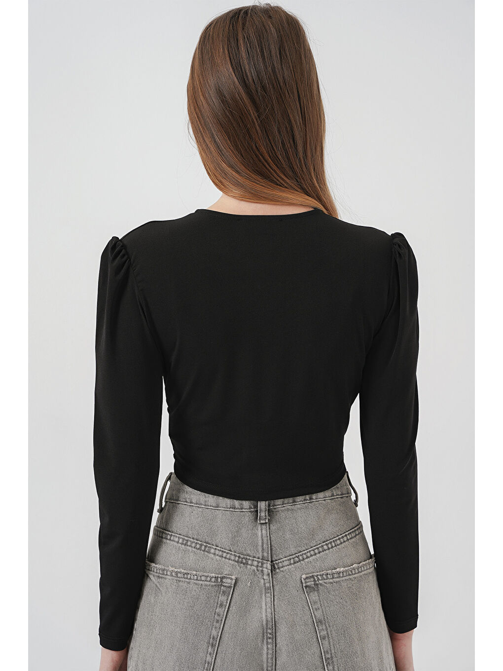 936 Sandy Crop Bluz - Siyah-5