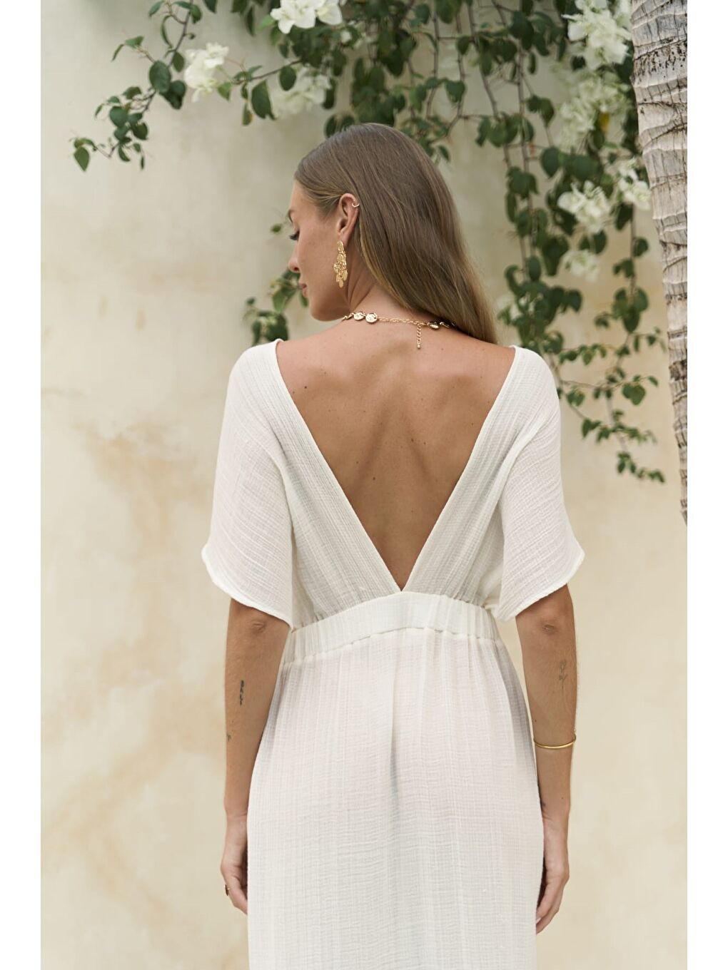 Fremen Ön Çapraz Detaylı Ekru Elbise-3