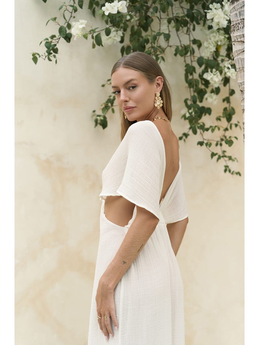 Fremen Ön Çapraz Detaylı Ekru Elbise-4