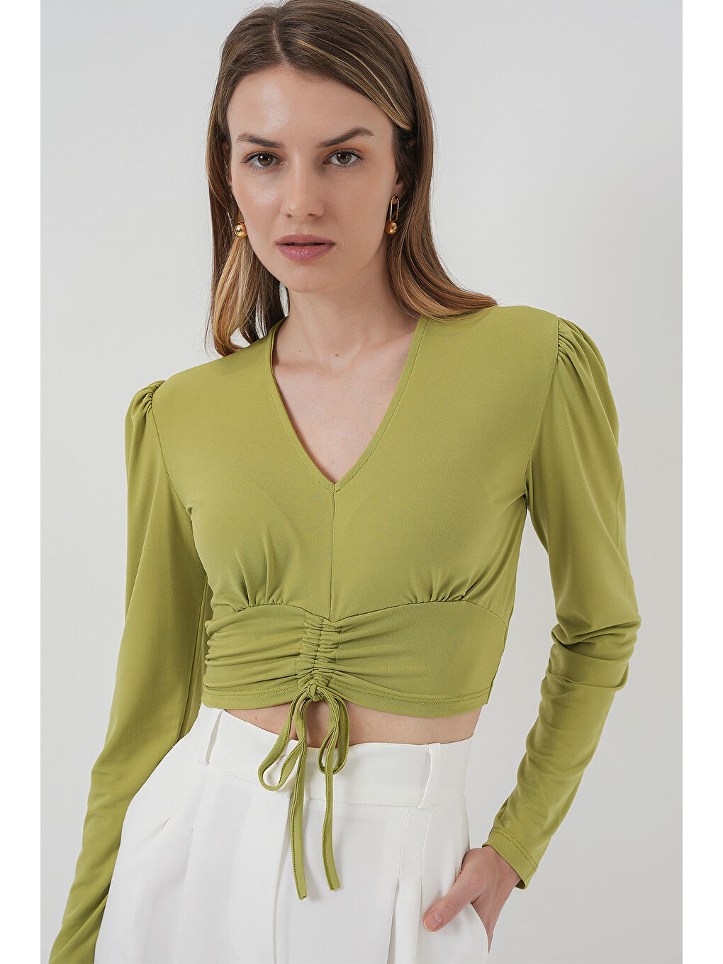 936 Sandy Crop Bluz - E.Yeşil-1