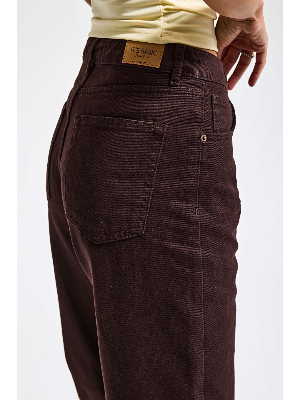 Kahverengi Kadın Koyu Kahve Doris 7s6-81 Straight Fit Yüksek Bel %100 Pamuk Denim Jean-2
