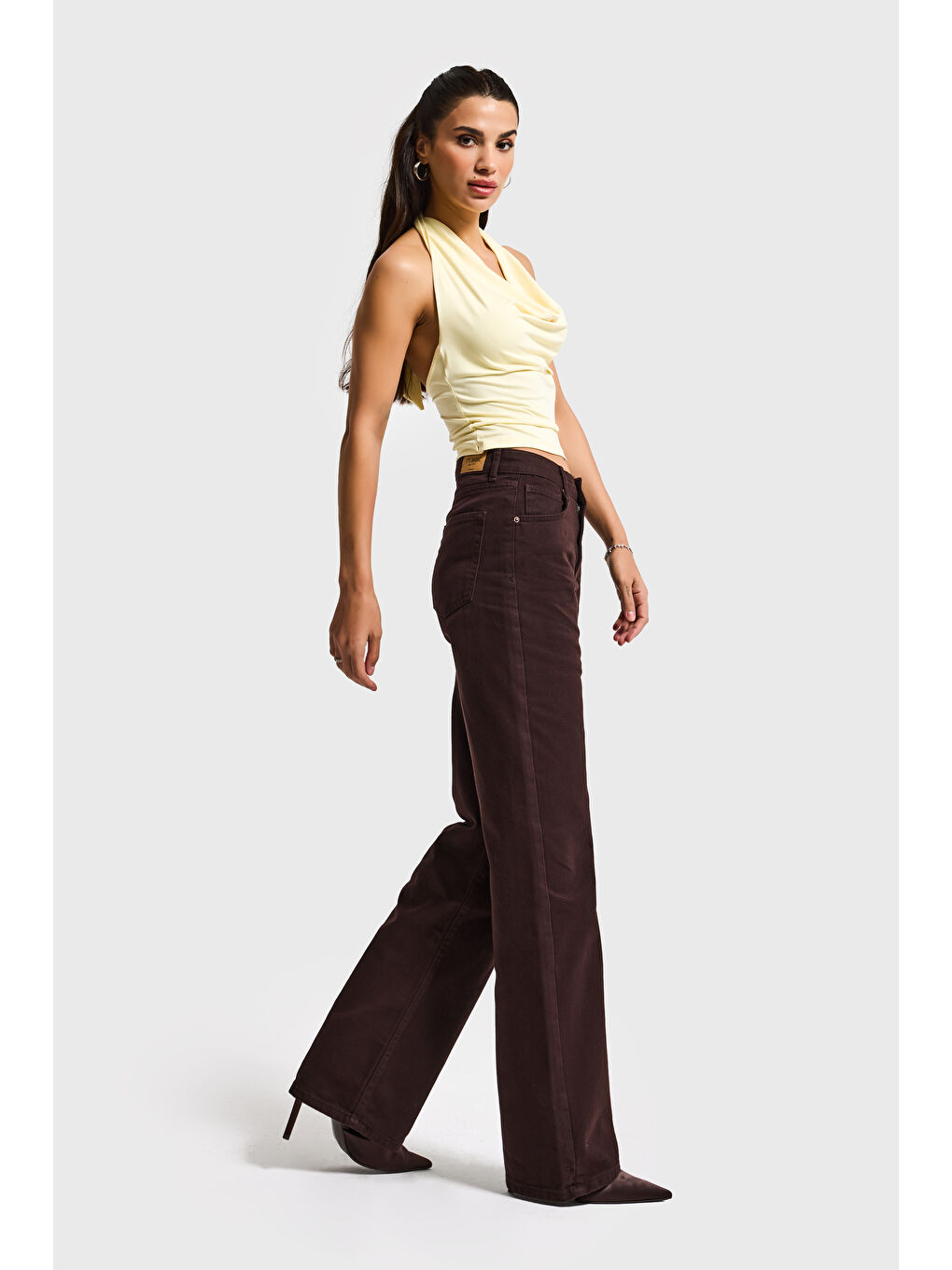 Kahverengi Kadın Koyu Kahve Doris 7s6-81 Straight Fit Yüksek Bel %100 Pamuk Denim Jean-3