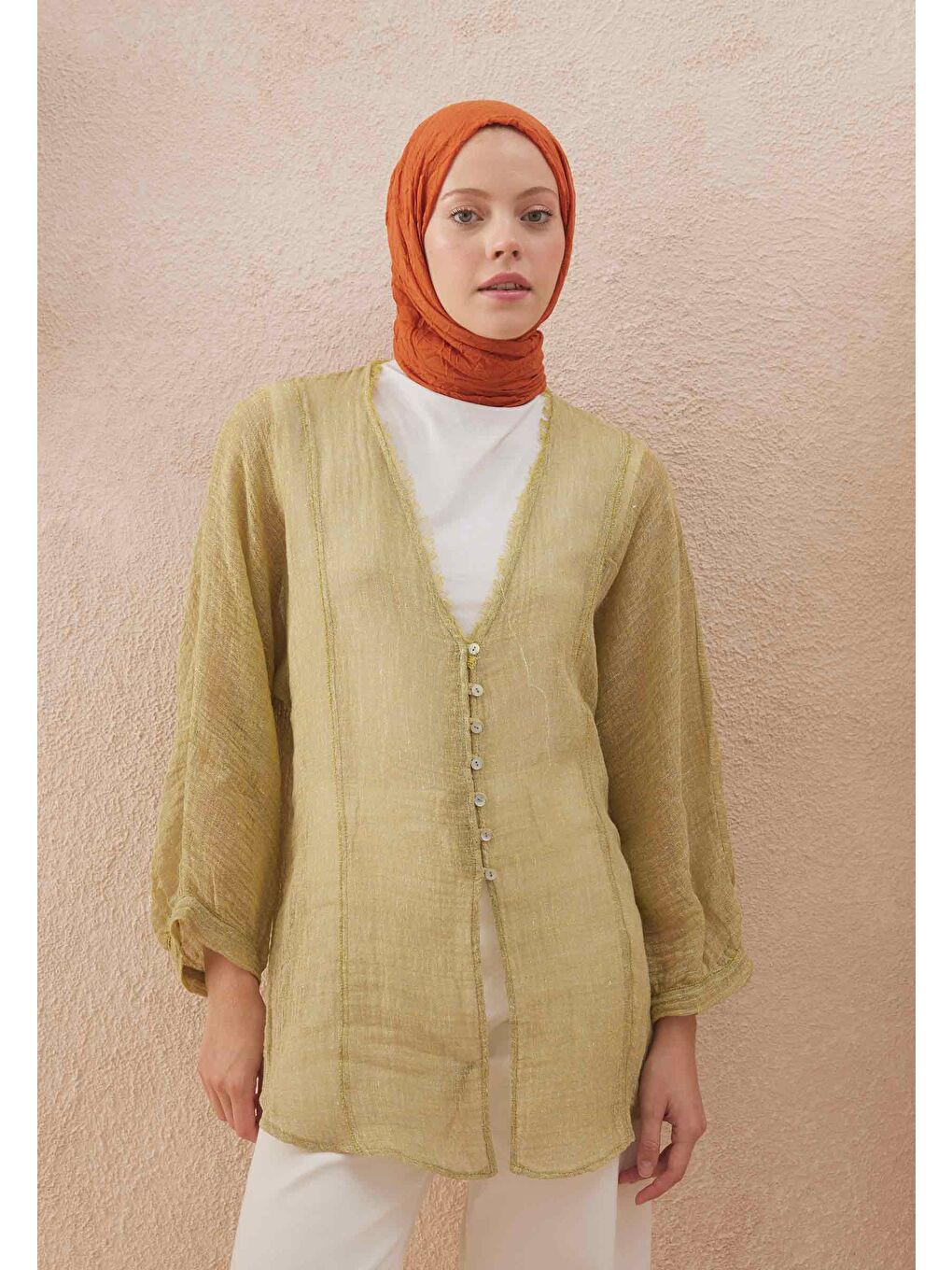 Kırmızı Vual Crash Şal Portakal Kabuğu-2