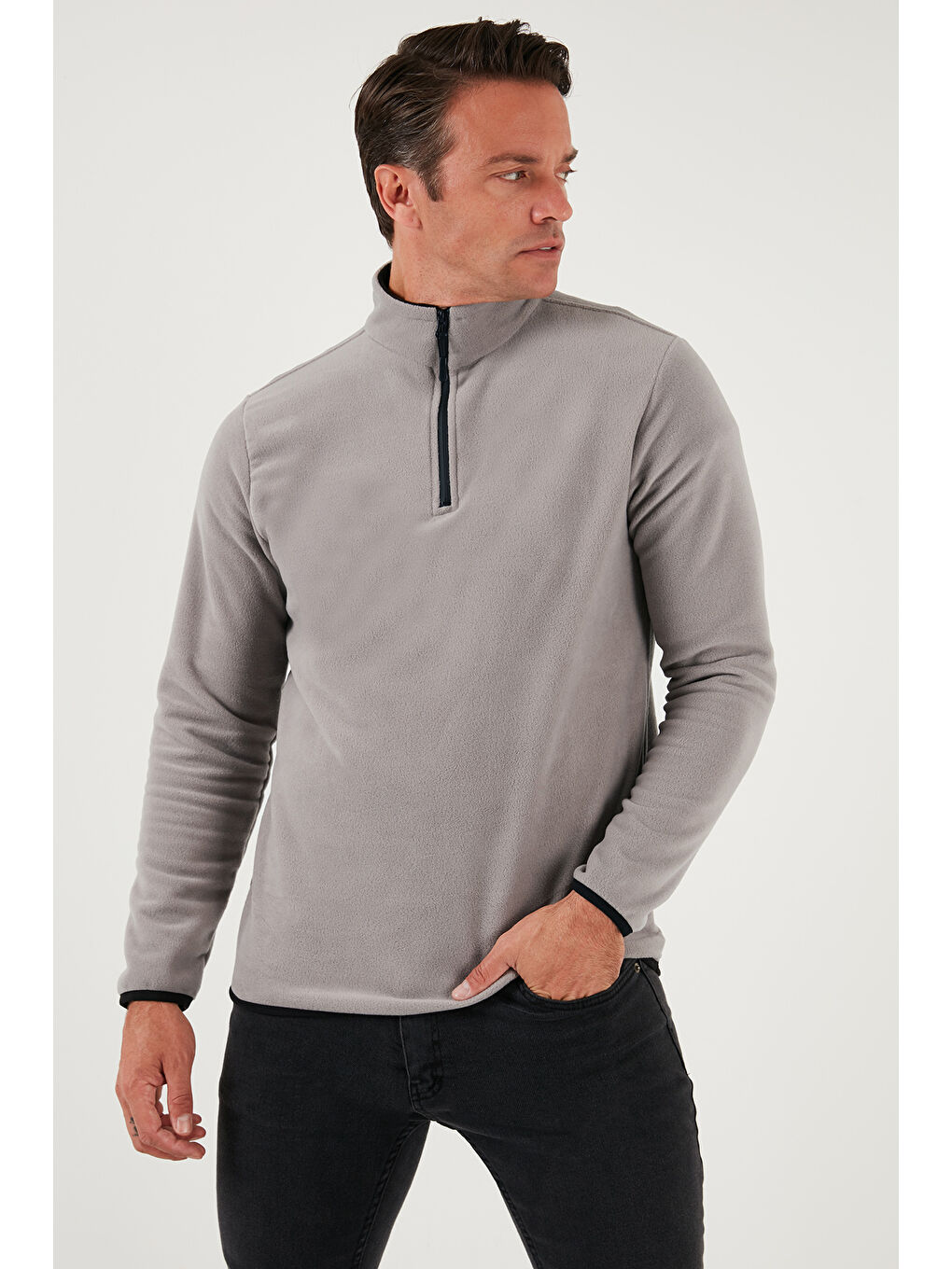 Haki Slim Fit Yarım Fermuarlı Dik Yaka 2'li Paket Polar 5906003S2-2