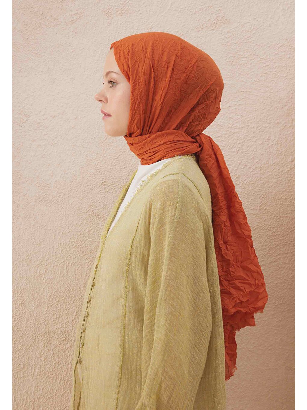 Kırmızı Vual Crash Şal Portakal Kabuğu-3