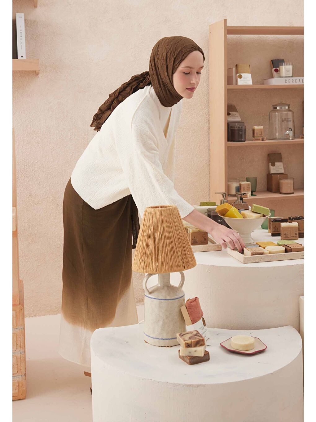 Kahverengi Vual Crash Şal Kahve Çekirdeği-1