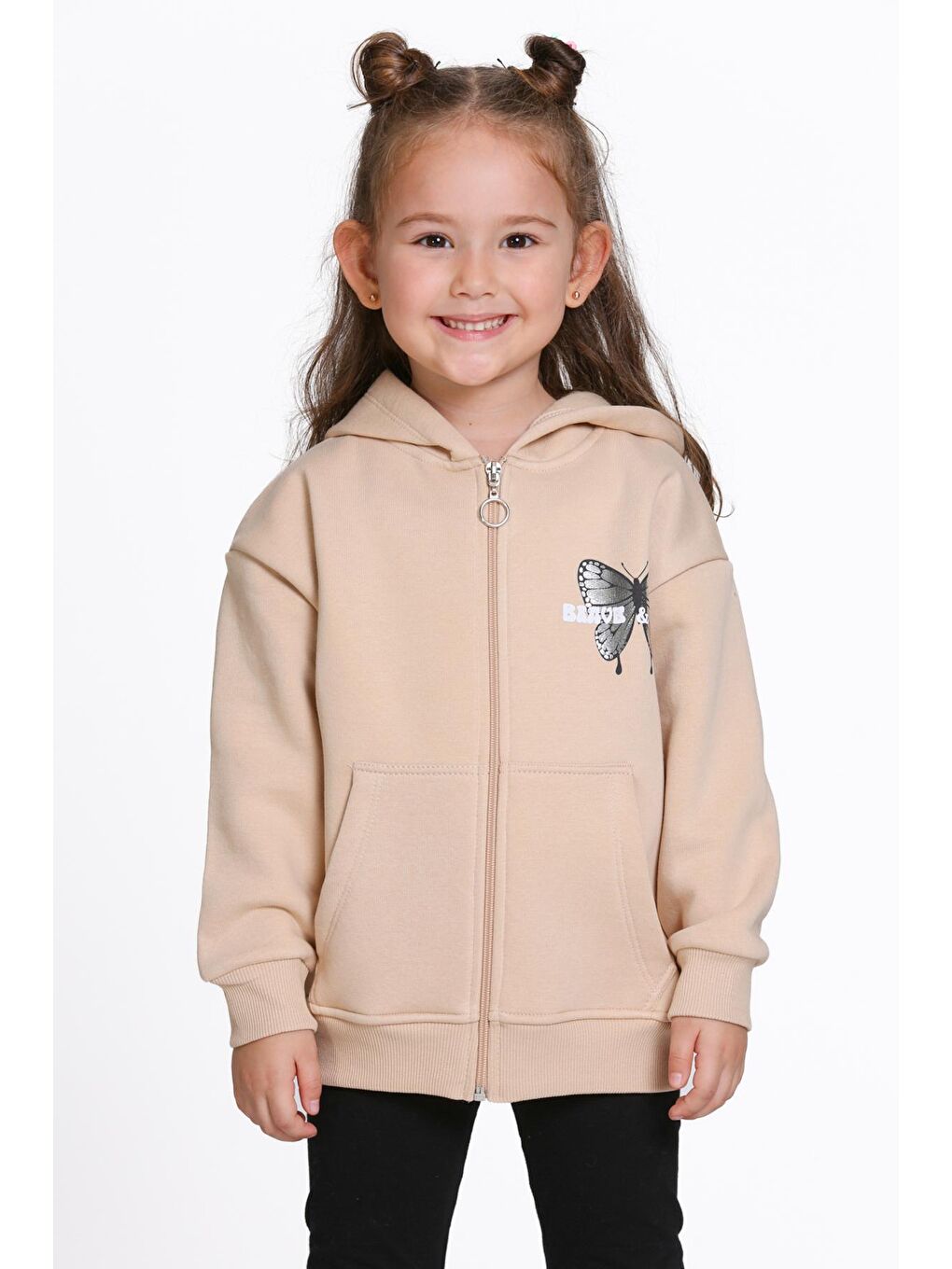 Kız Çocuk Bej Cosmie Dreamer Baskı Fermuarlı Sweatshırt