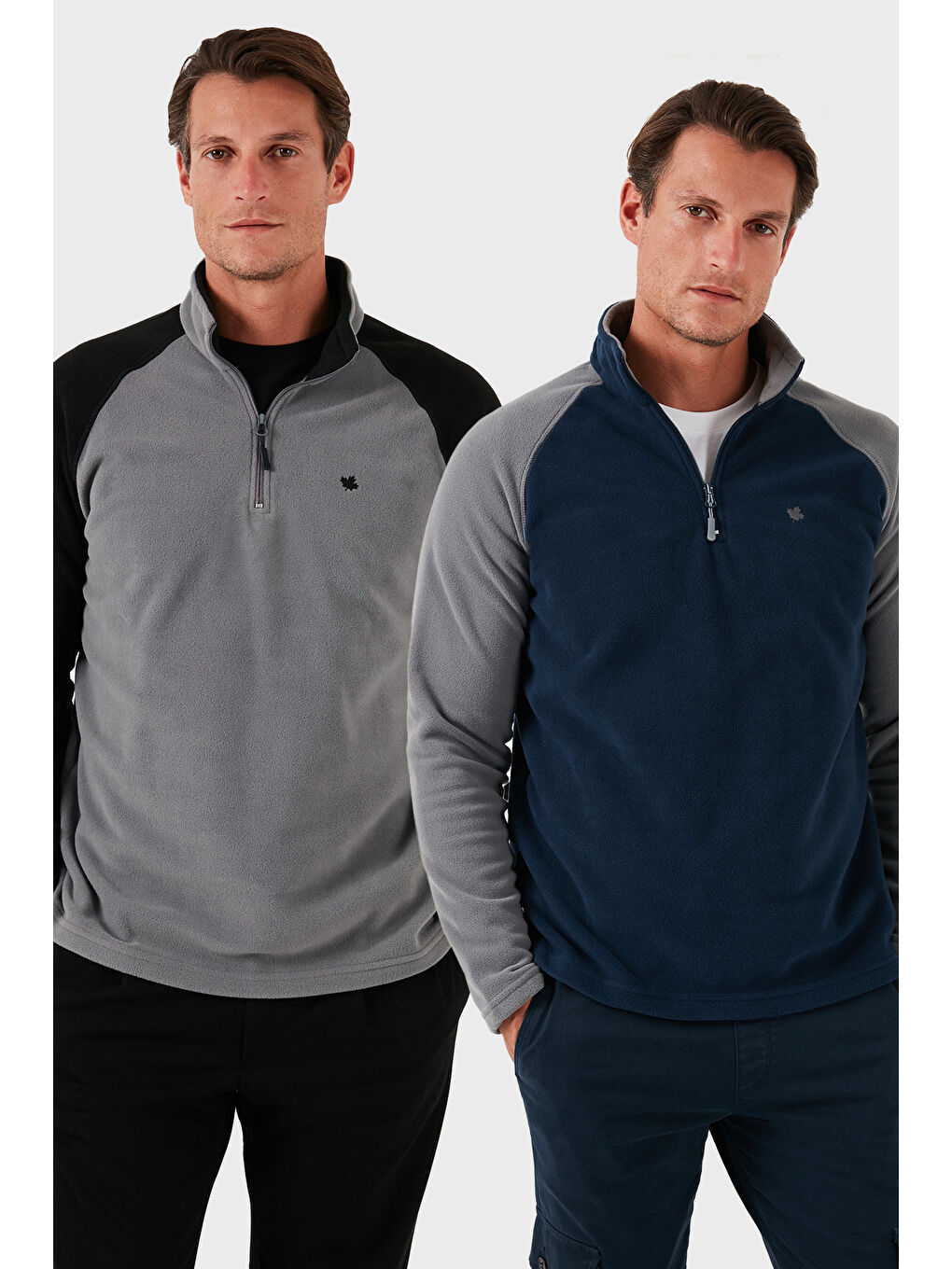 Gri Slim Fit Yarım Fermuarlı Kışlık Şardonlu 2'li Paket Polar 5906055S2